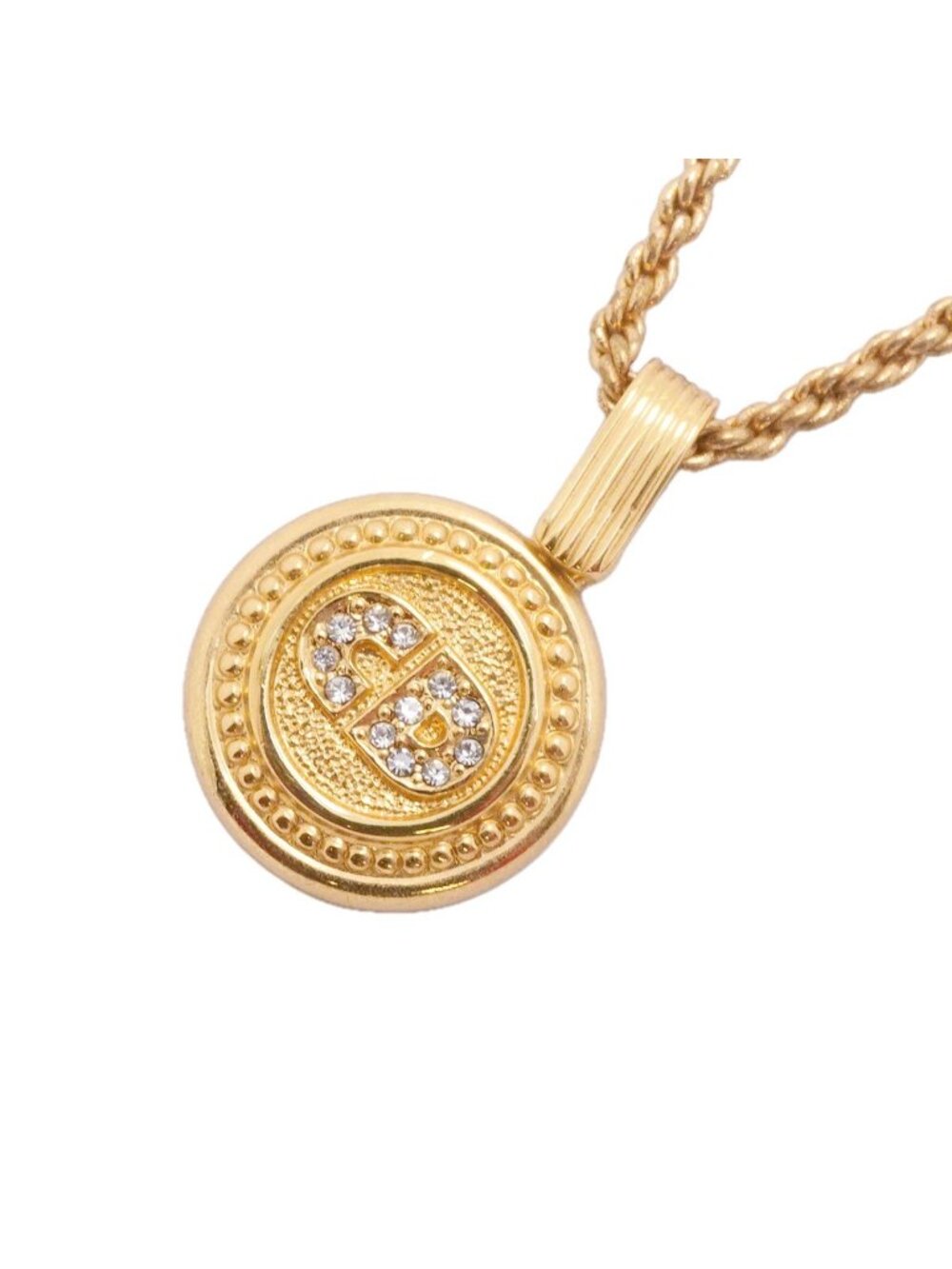 Dior Necklace CD Logo Round Circle Gold Plated Rhinestone